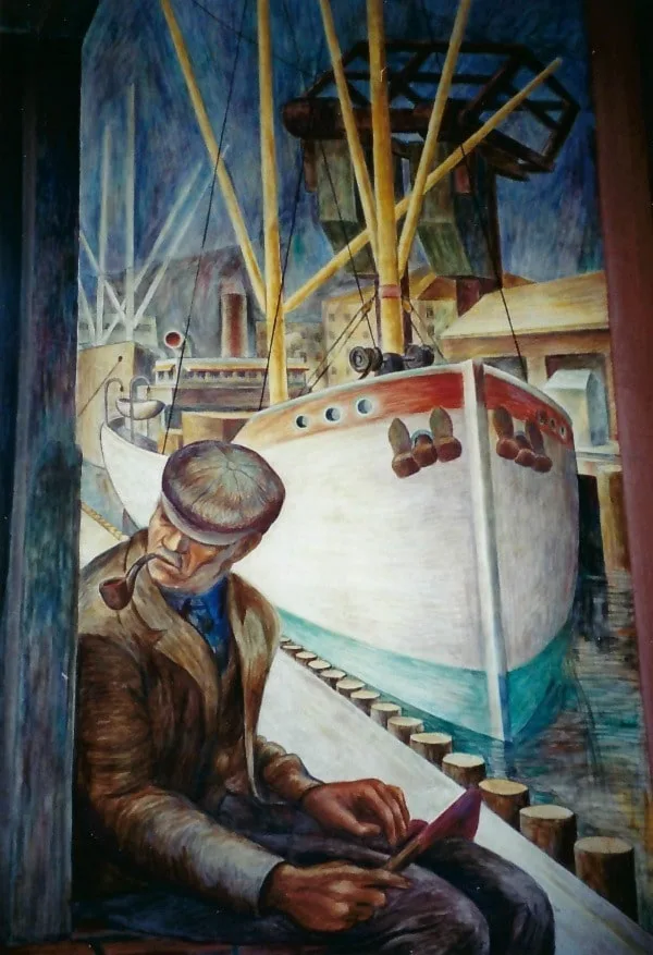 Coit Tower Murals Railroad and Shipping Shut-Down Wharf William Hesthal 10x10