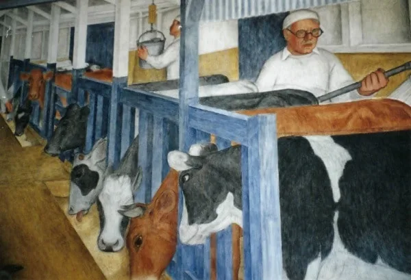 Coit Tower Murals California Industrial Scenes Milking Operation Gordon Langdon 10x24