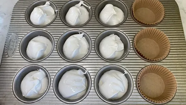 Angel Food Cupcakes Fill Cups in Pan