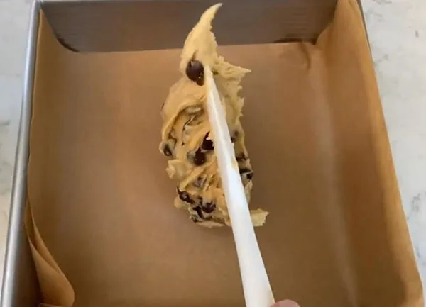 Chocolate Chip Blondies Scoop Batter into 8 x 8 Pan