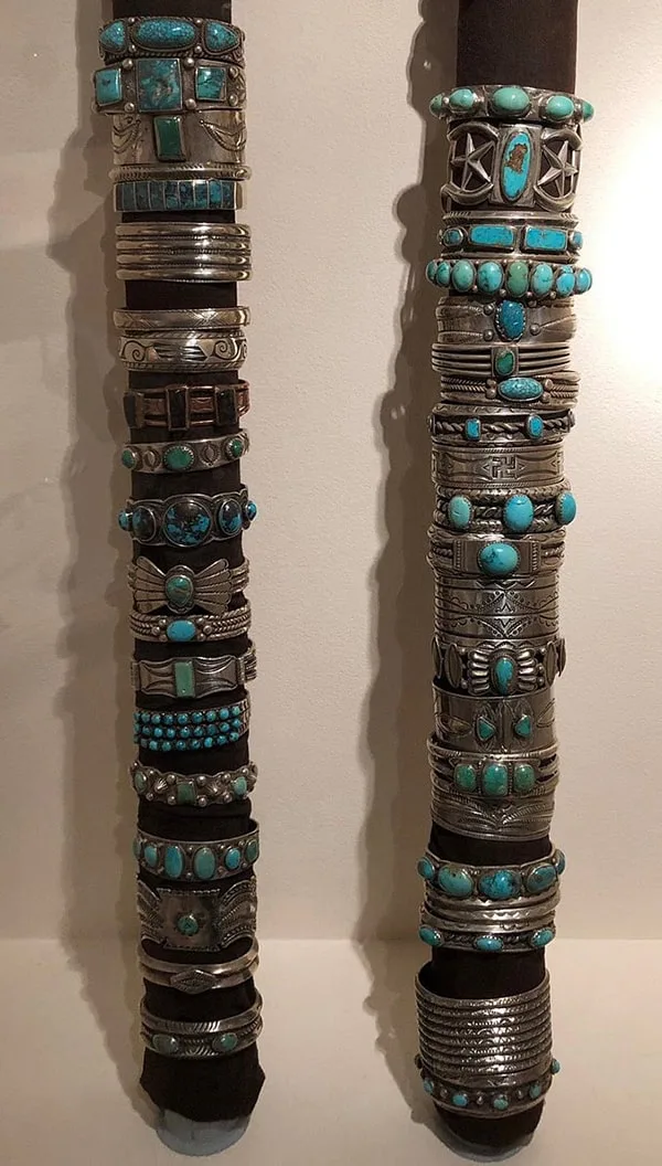 Millicent Rogers Museum Turquoise and Silver Bracelets Stacked