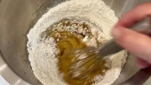 Mini Skillet Cookie Stir Flour Mixture into Butter Mixture