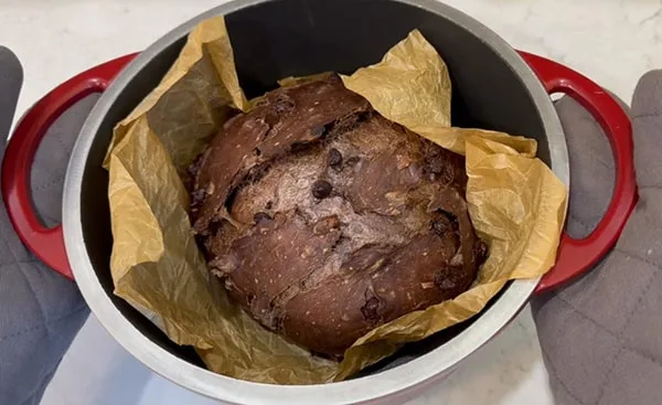 No Knead Dutch Oven Bread Chocolate Dutch Oven Bread on Trivet