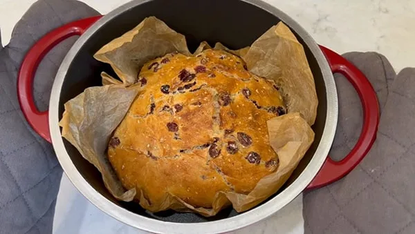 No Knead Dutch Oven Bread Place on Trivet