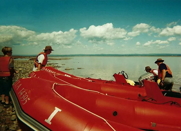 Tidal Bore Rafting Putting in the Zodiac Boats