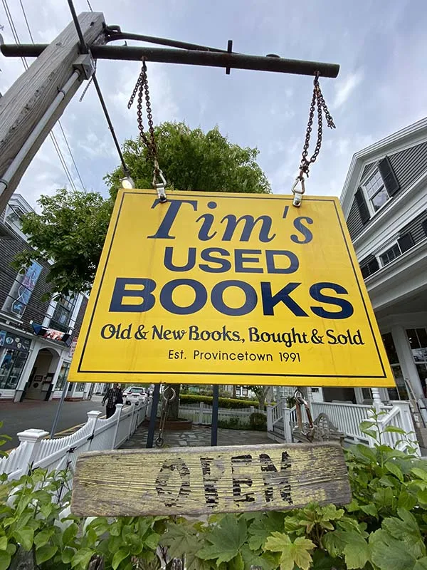 Cape Cod Bookstores Tim's Used Books Sign Open