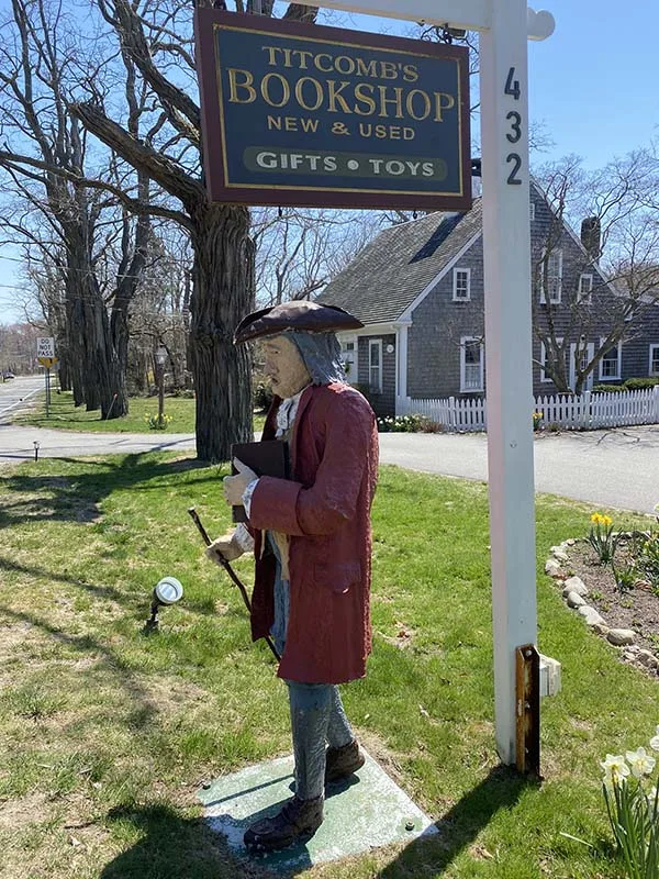 Cape Cod Bookstores Titcomb's Bookshop Colonial Man Statue